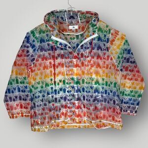 Disney Park Rainbow  Hooded Rain Coat Full Zip Snap Jacket Unisex 4XL